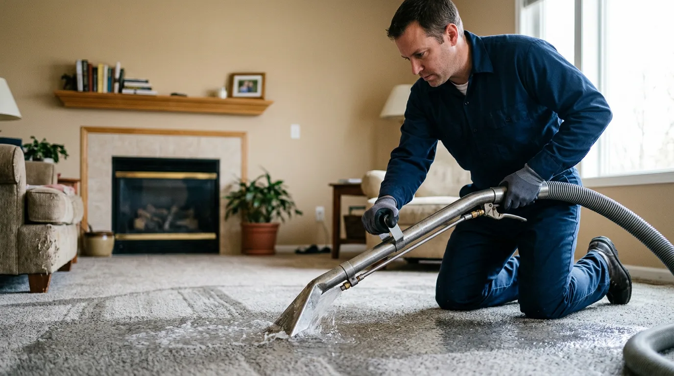 Water damage restoration technician working near Frederick, IL